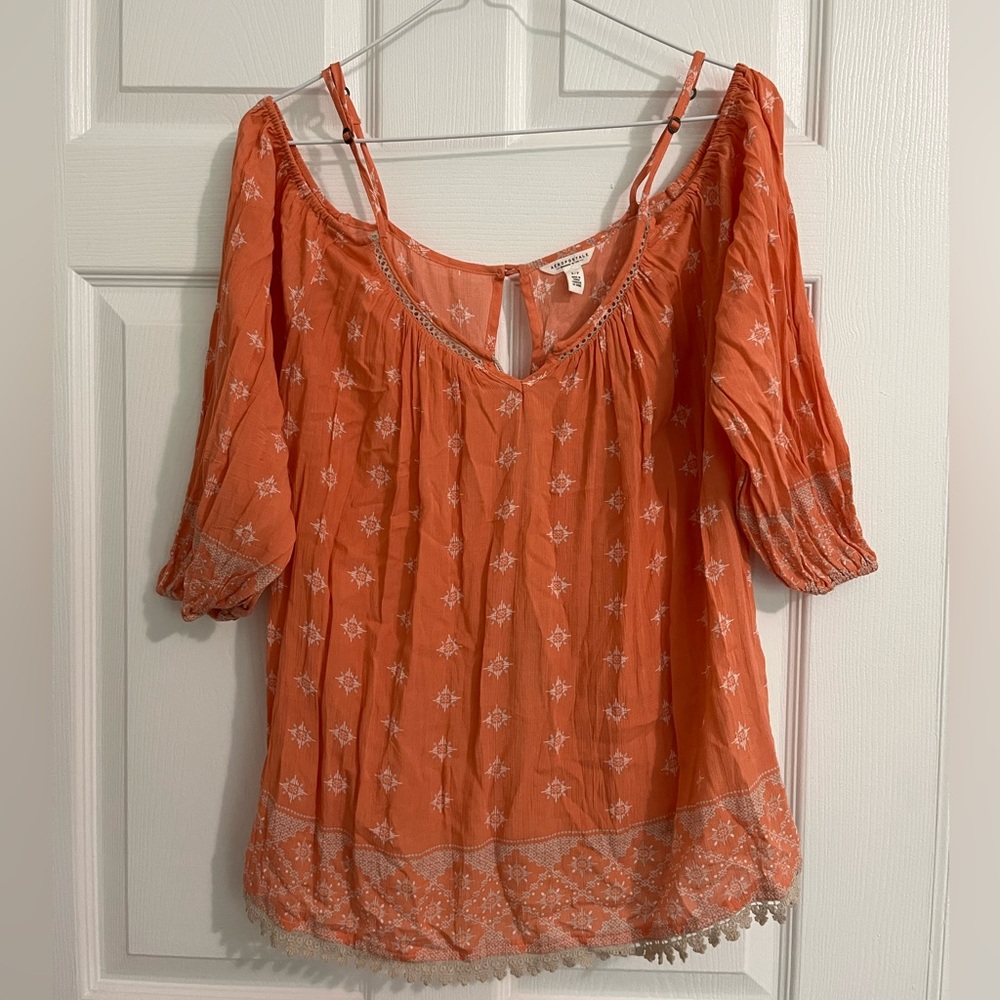 Aeropostale Single Strap Off Shoulder Shirt, Peach, Size S
